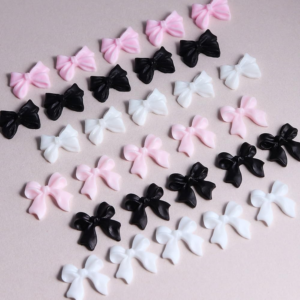 Bow Tie Nail Charms - Pink White & Black (30pcs)