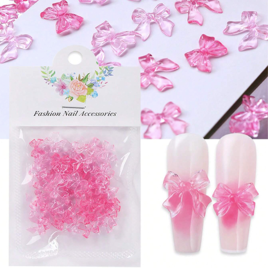 3D nail charms bowties pink flower glass bow variety