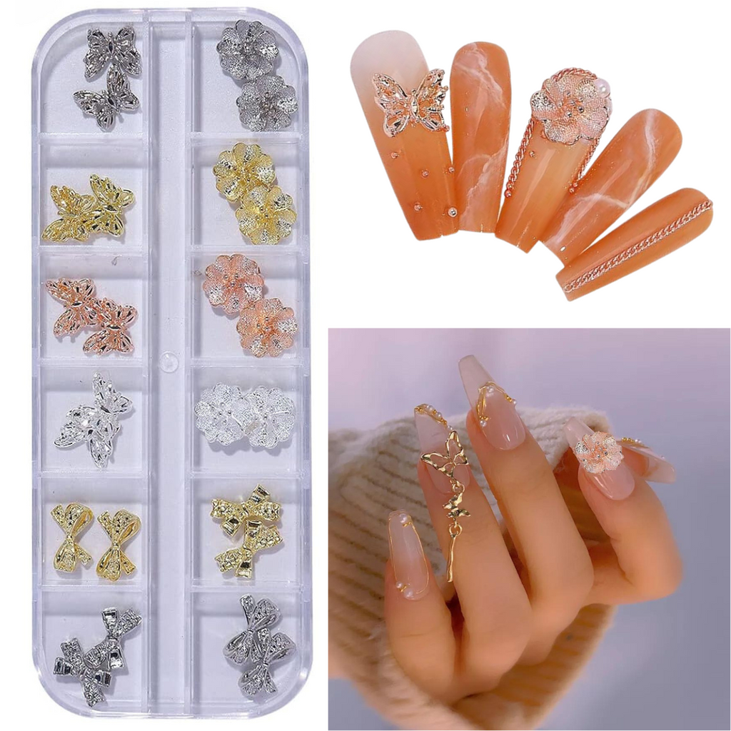 3D Metallic Butterfly & Flower Nail Art Charms