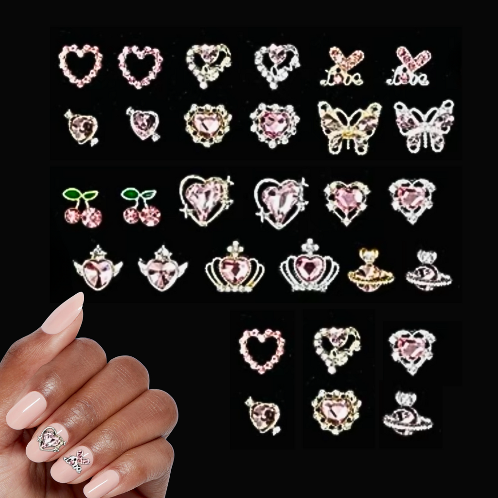 Pink 3D Crystal Nail Charms